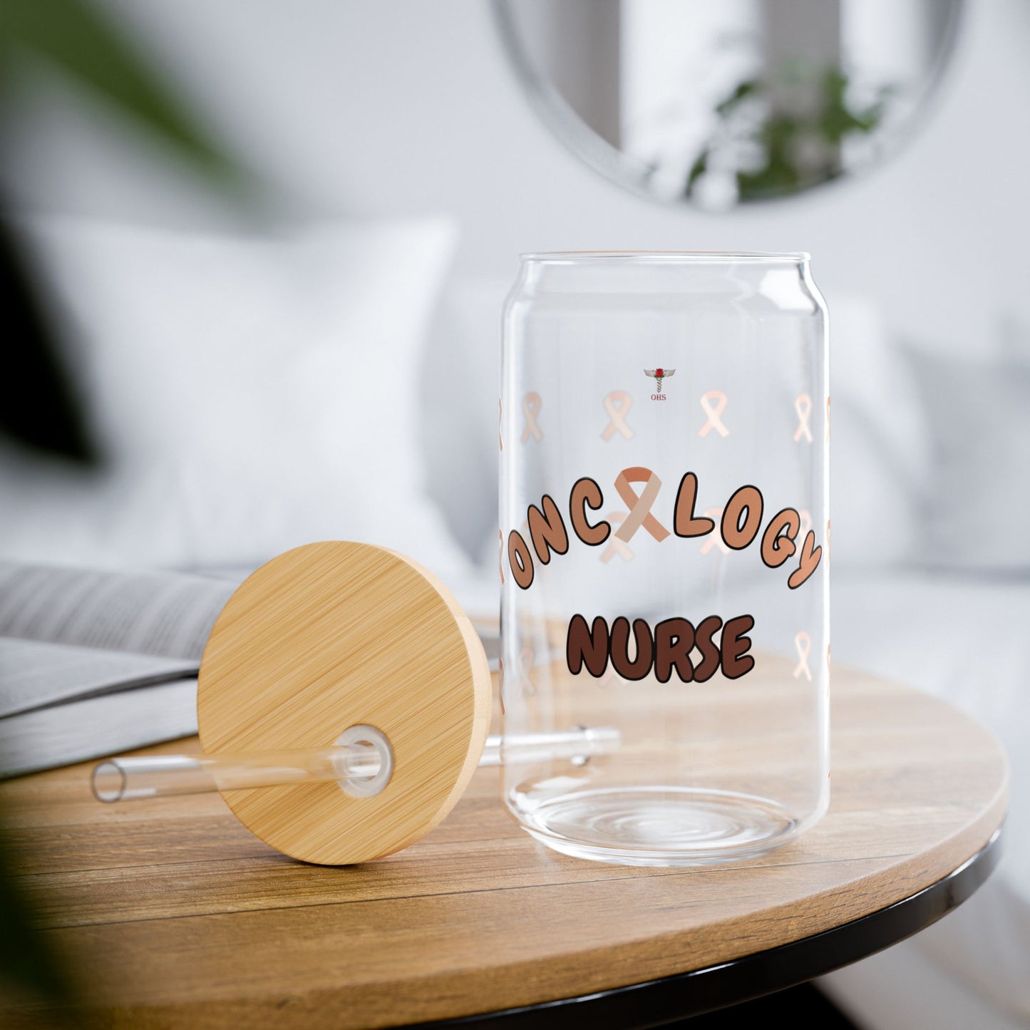 Oncology Nurse Sipper Glass | Pink & Brown
