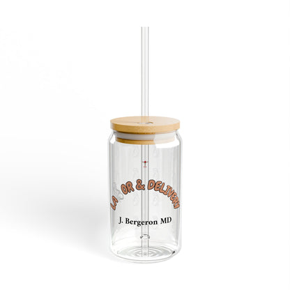 Labor & Delivery Personalized Sipper Glass | Brown & Black